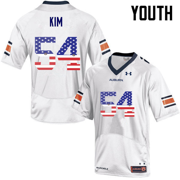 Auburn Tigers Youth Kaleb Kim #54 White Under Armour Stitched College USA Flag Fashion NCAA Authentic Football Jersey SNZ8774EA